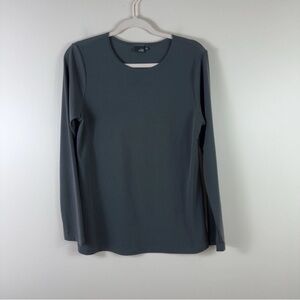 LISA BAYNE womens size M charcoal gray long sleeve stretch scoop neck top